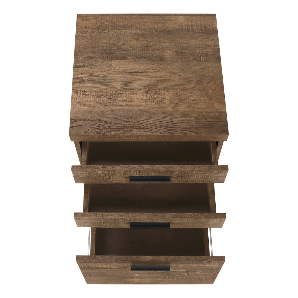 FILING CABINET - 3 DRAWER / BROWN RECLAIMED WOOD/ CASTORS