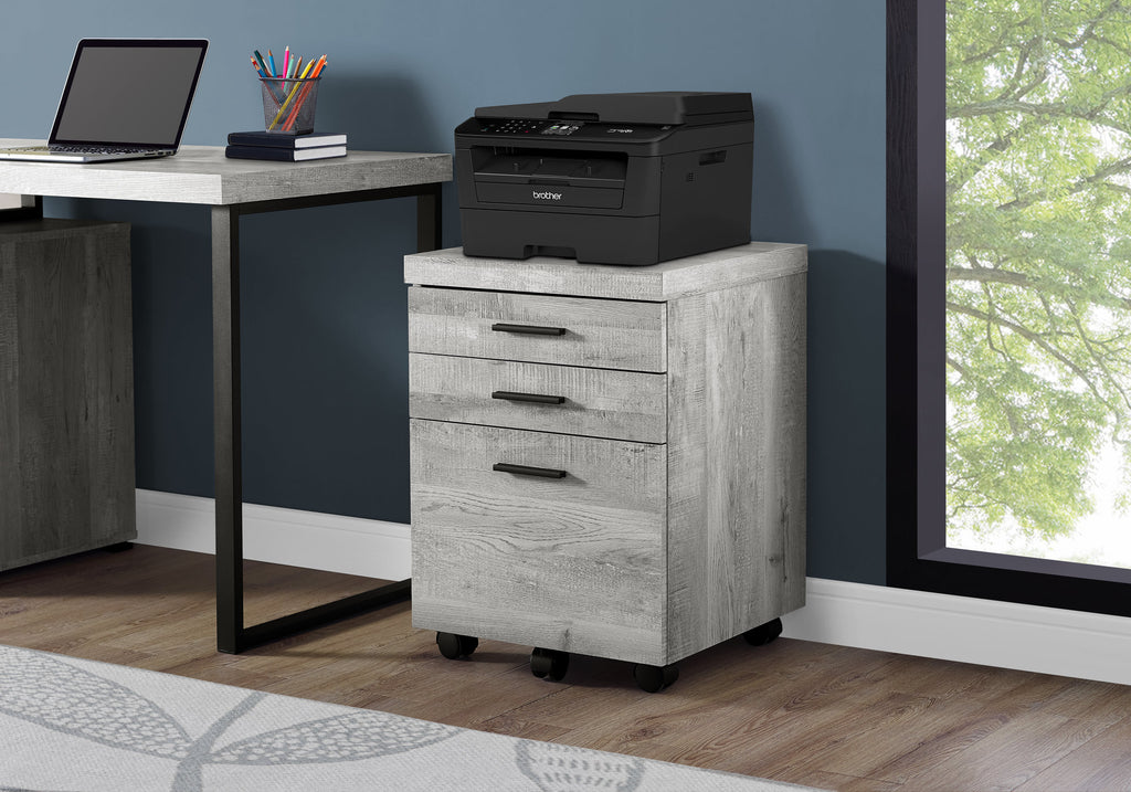 FILING CABINET - 3 DRAWER / GREY RECLAIMED WOOD / CASTORS