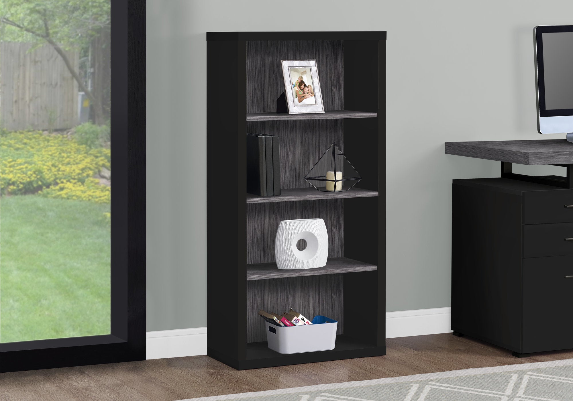 BOOKCASE - 48""H / BLACK / GREY WITH ADJUSTABLE SHELVES