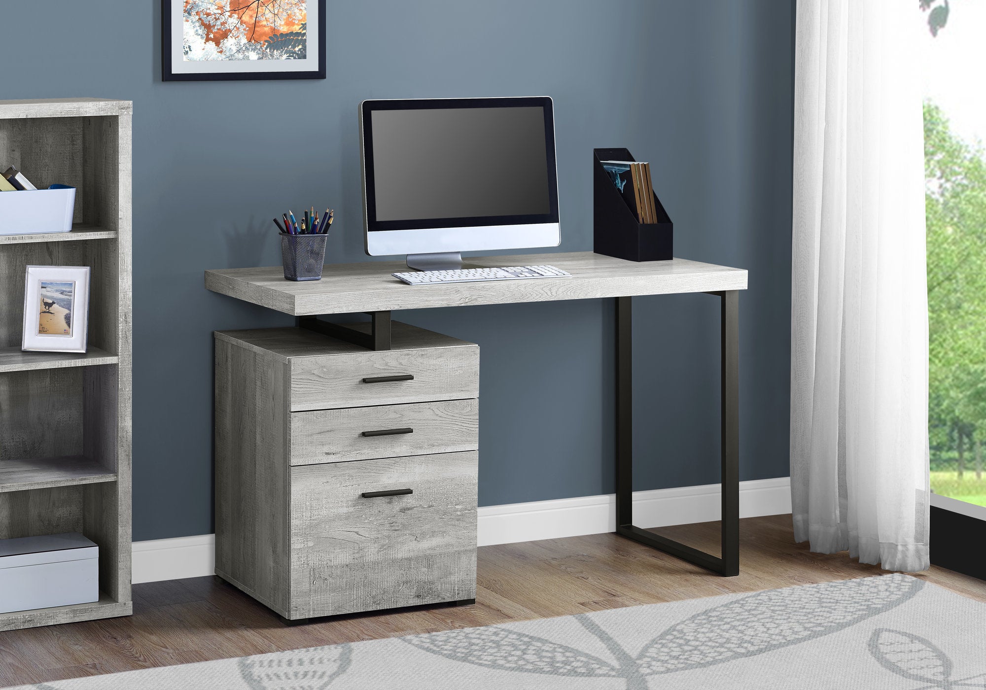COMPUTER DESK - 48""L / GREY RECLAIMED WOOD / BLACK METAL