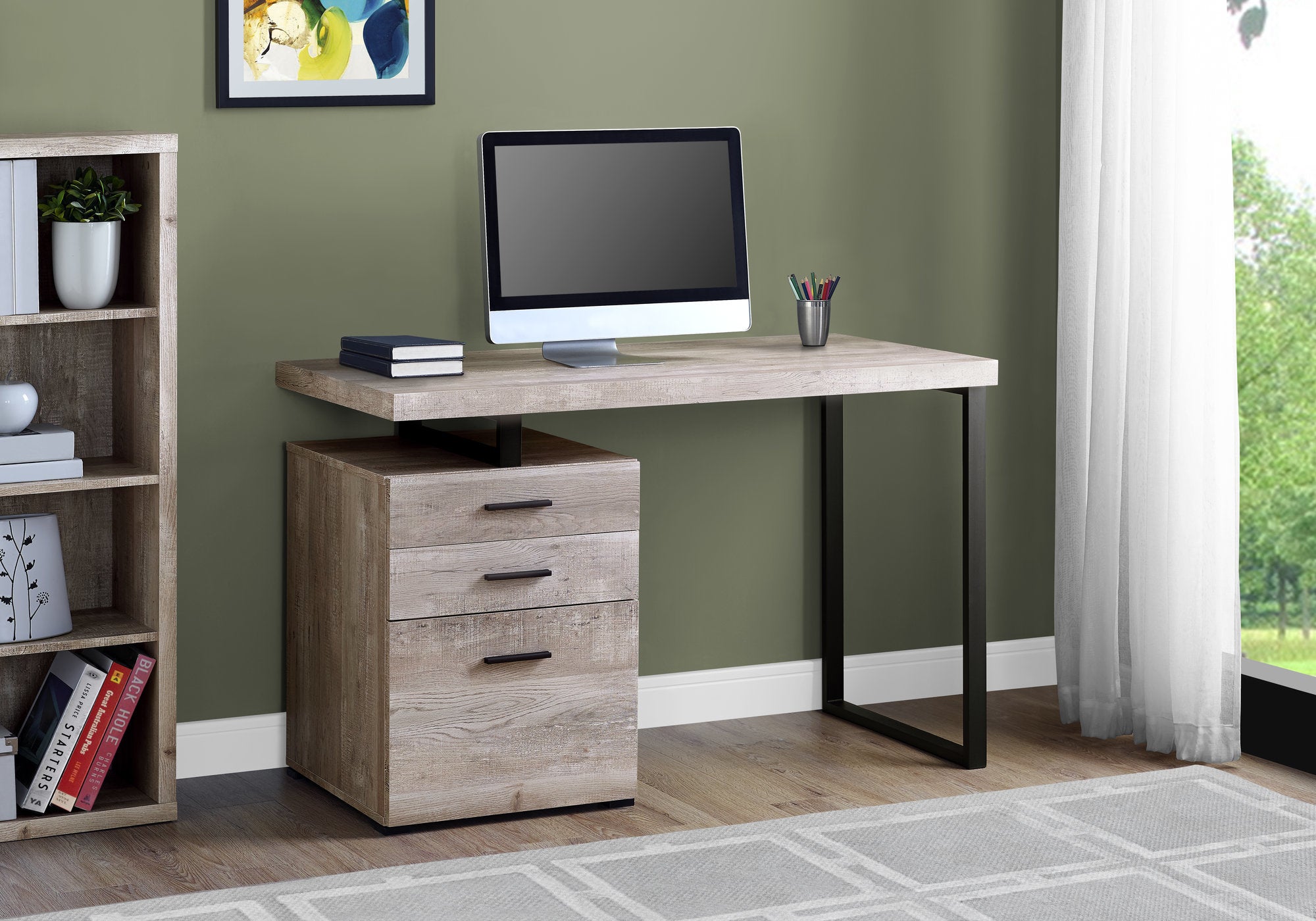 COMPUTER DESK - 48""L / TAUPE RECLAIMED WOOD / BLACK METAL