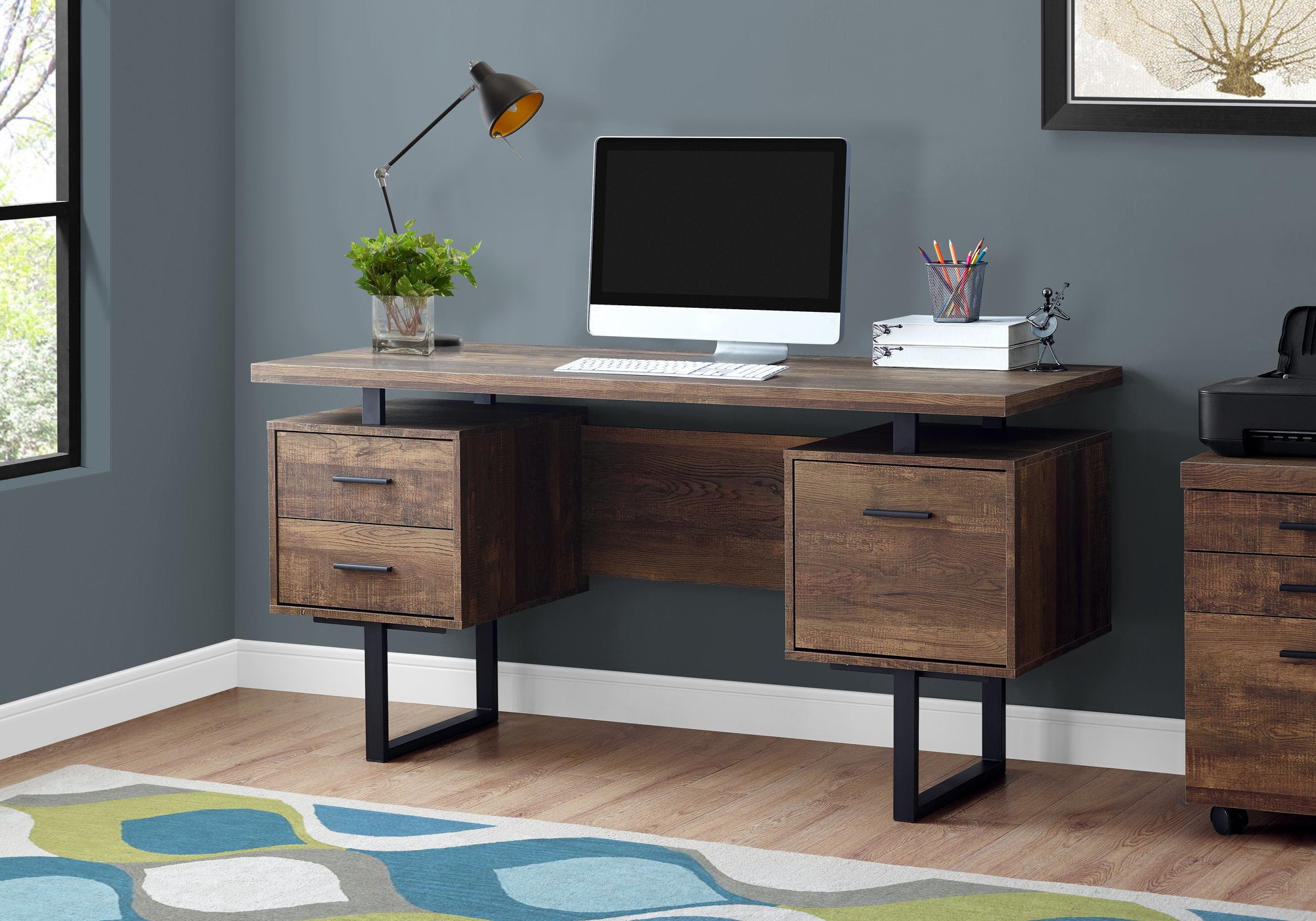 COMPUTER DESK - 60""L / BROWN RECLAIMED WOOD / BLACK METAL