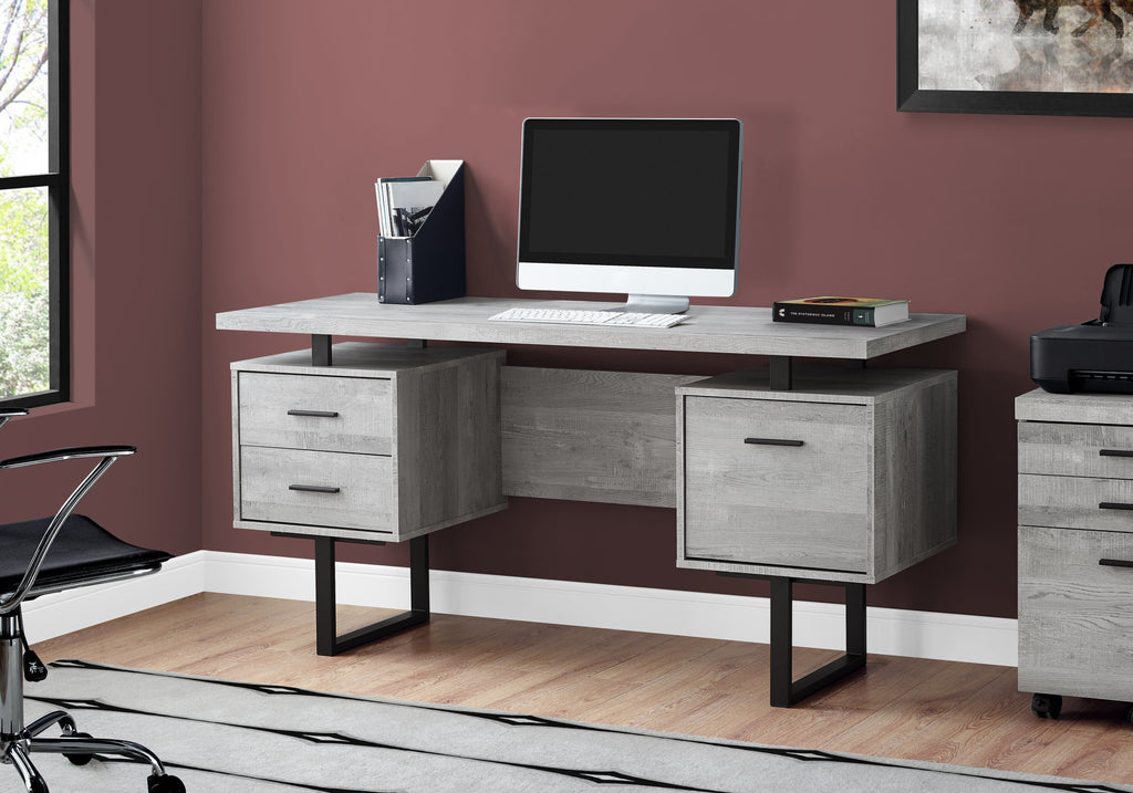 COMPUTER DESK - 60""L / GREY RECLAIMED WOOD / BLACK METAL