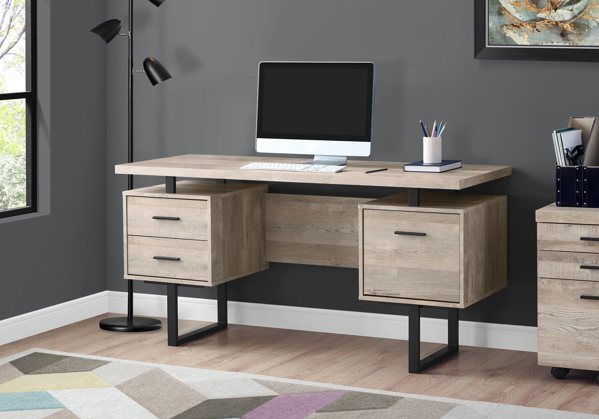 COMPUTER DESK - 60""L / TAUPE RECLAIMED WOOD / BLACK METAL