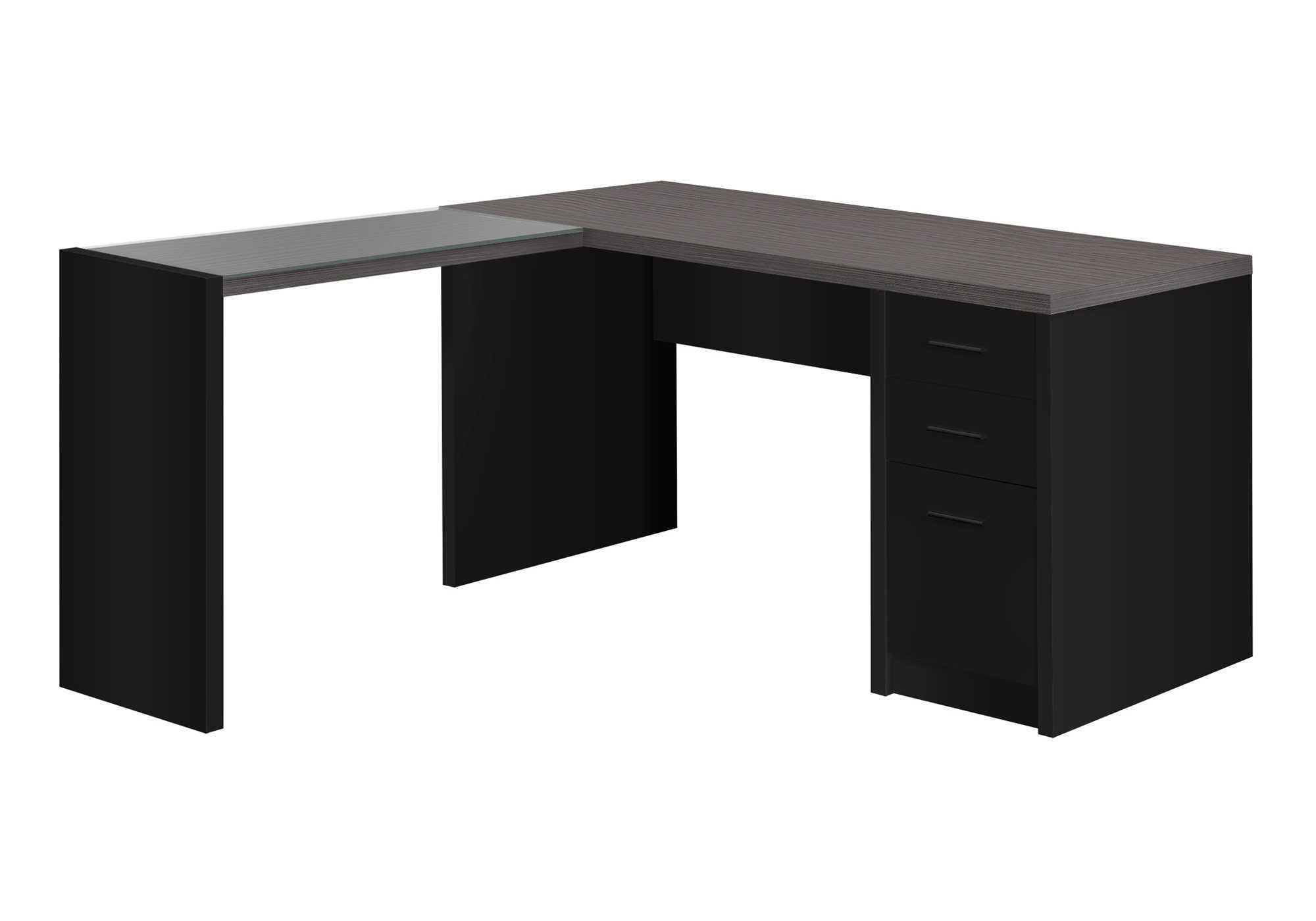 COMPUTER DESK - BLACK / GREY TOP CORNER W/ TEMPERED GLASS