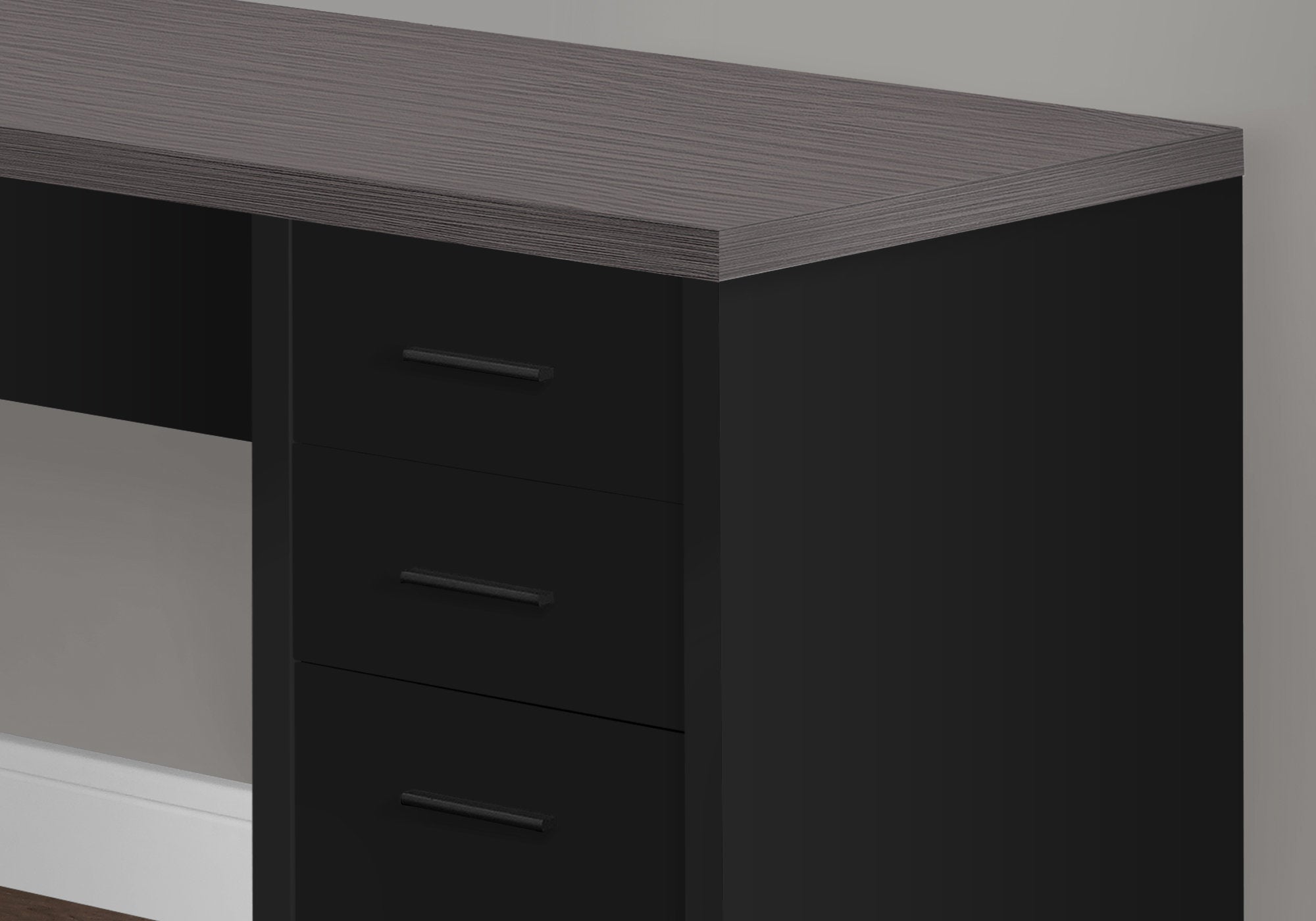 COMPUTER DESK - BLACK / GREY TOP CORNER W/ TEMPERED GLASS