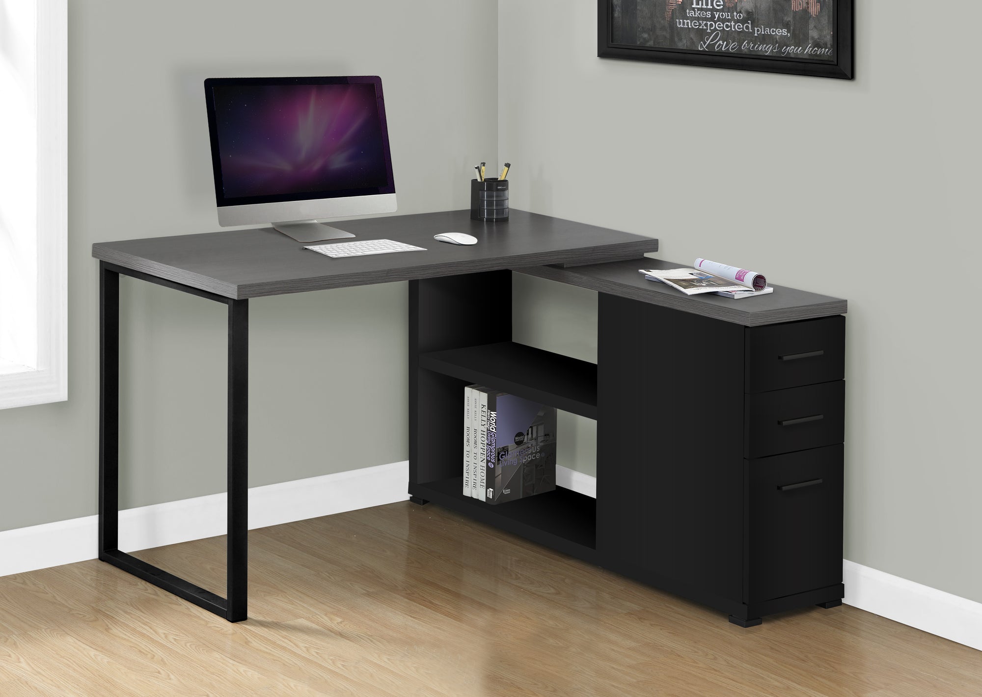 COMPUTER DESK - BLACK / GREY TOP LEFT/RIGHT FACING CORNER