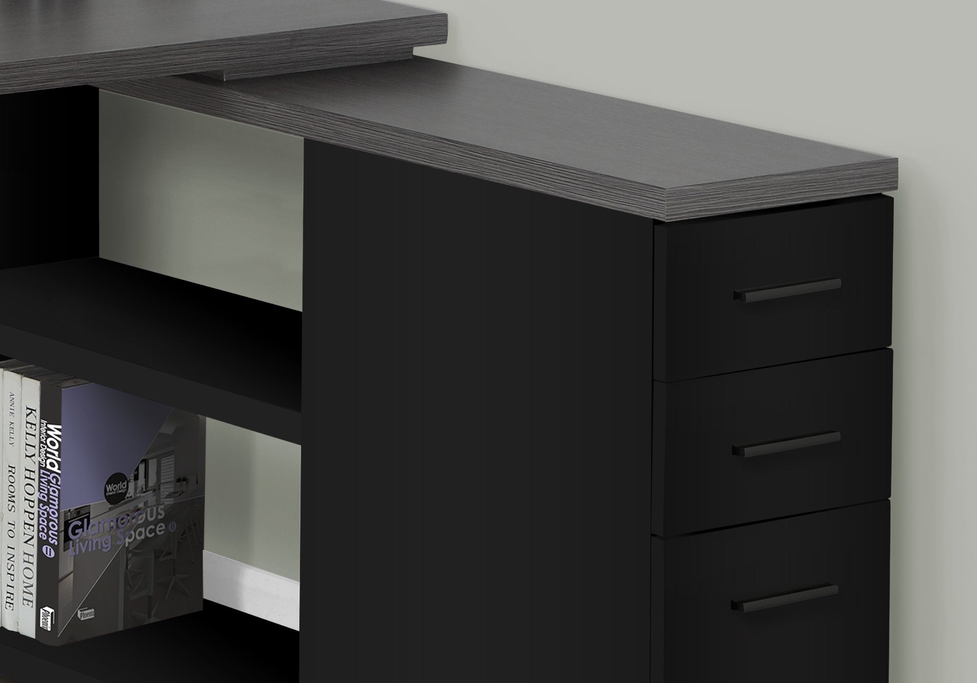 COMPUTER DESK - BLACK / GREY TOP LEFT/RIGHT FACING CORNER
