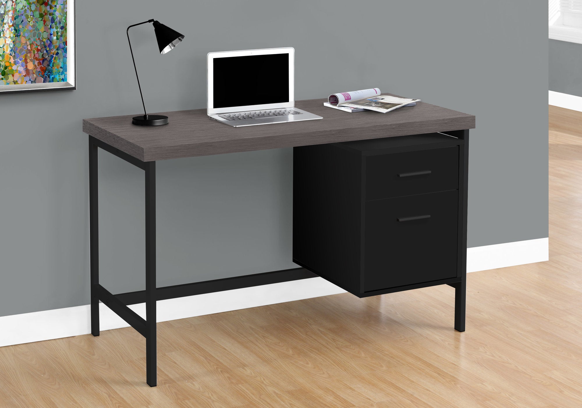 COMPUTER DESK - 48""L / BLACK / GREY TOP / BLACK METAL