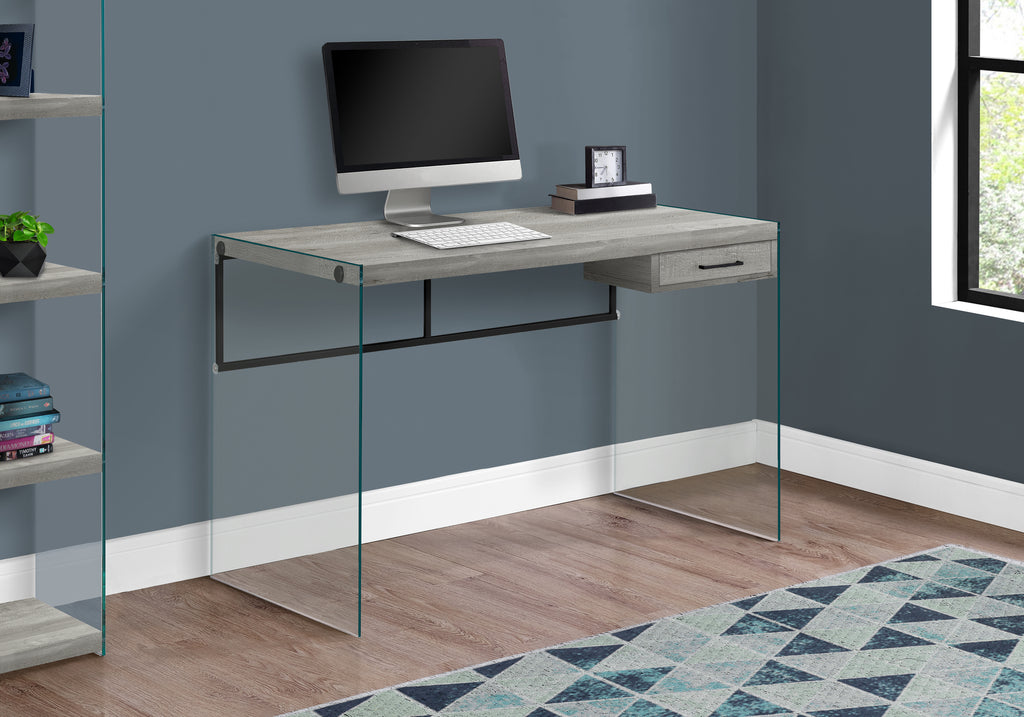 COMPUTER DESK - 48""L / GREY RECLAIMED WOOD / GLASS PANELS