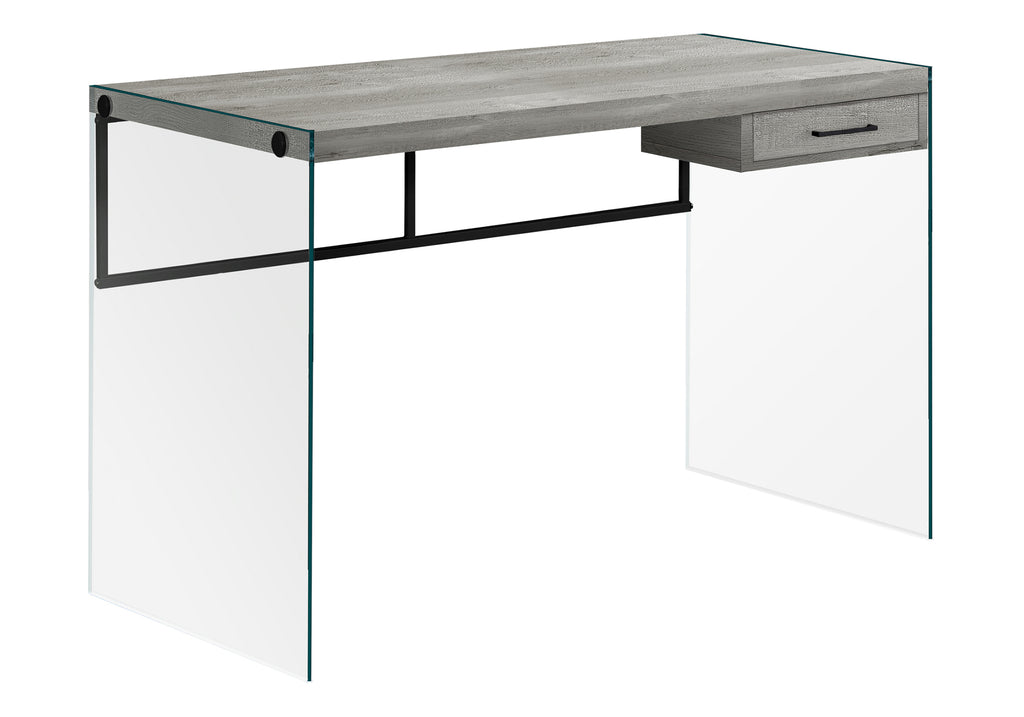 COMPUTER DESK - 48""L / GREY RECLAIMED WOOD / GLASS PANELS