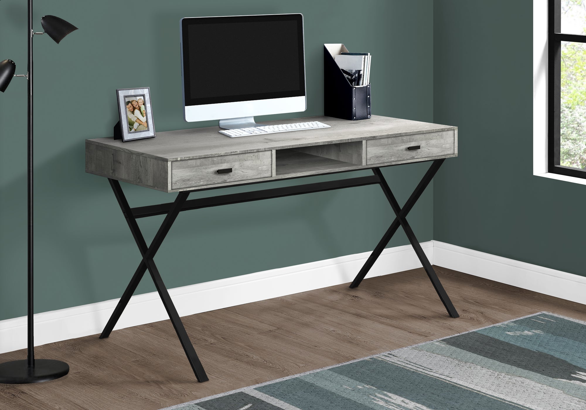 COMPUTER DESK - 48""L / GREY RECLAIMED WOOD / BLACK METAL