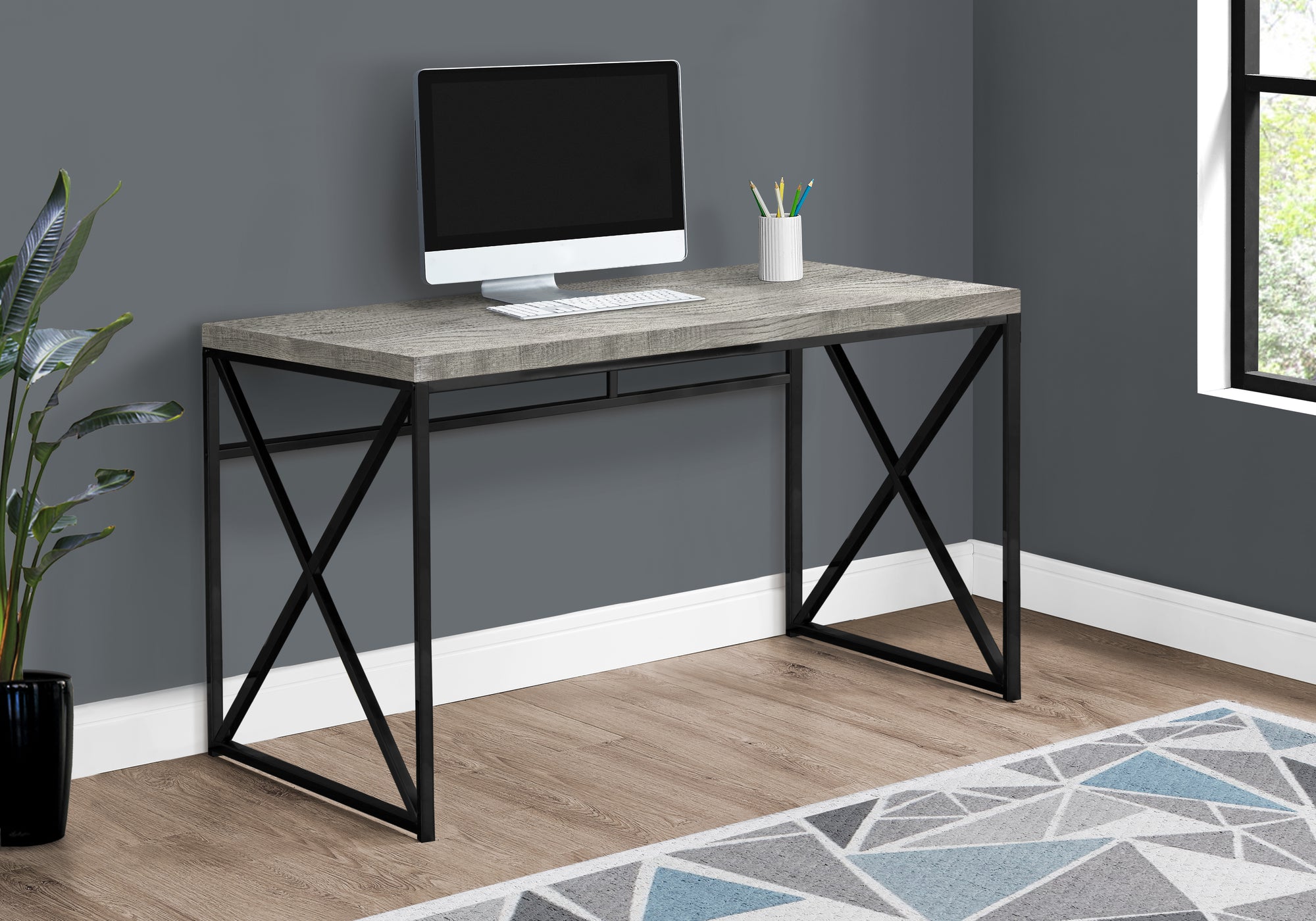 COMPUTER DESK - 48""L / GREY RECLAIMED WOOD / BLACK METAL