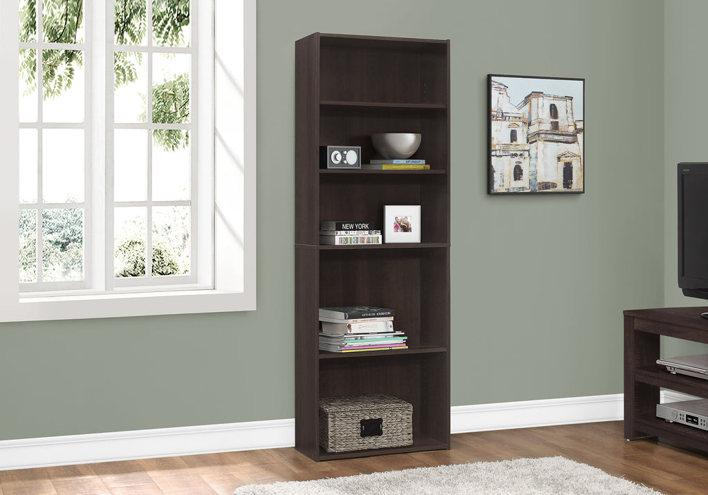 BOOKCASE - 72""H / ESPRESSO WITH 5 SHELVES
