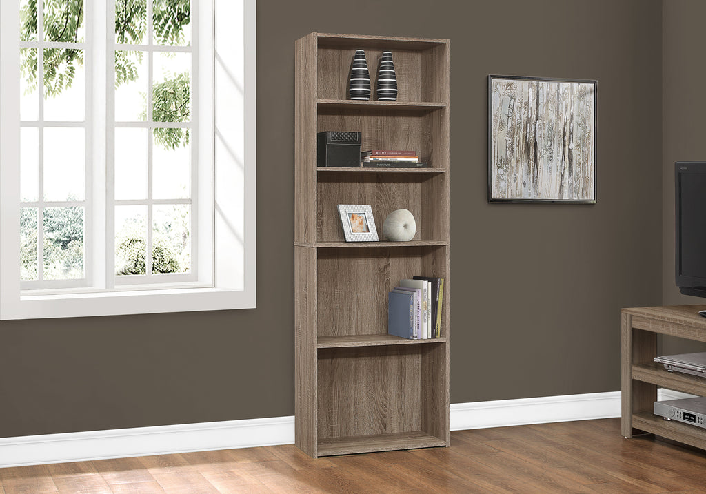 BOOKCASE - 72""H / DARK TAUPE WITH 5 SHELVES