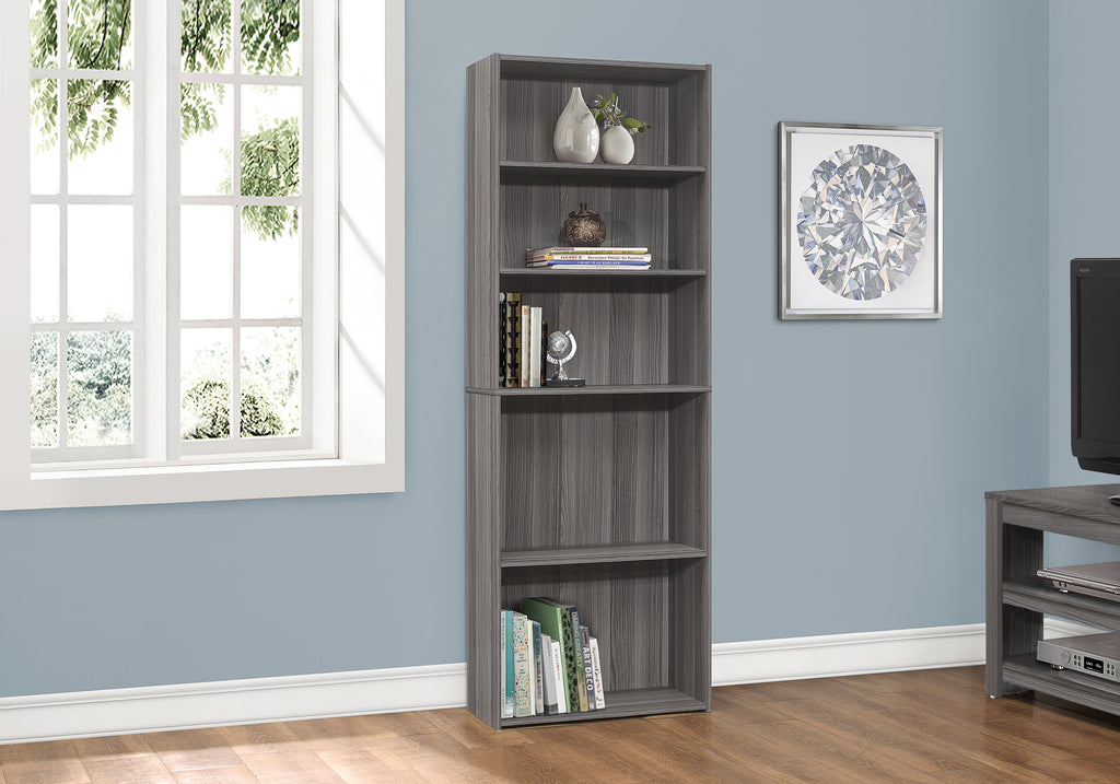 BOOKCASE - 72""H / GREY WITH 5 SHELVES