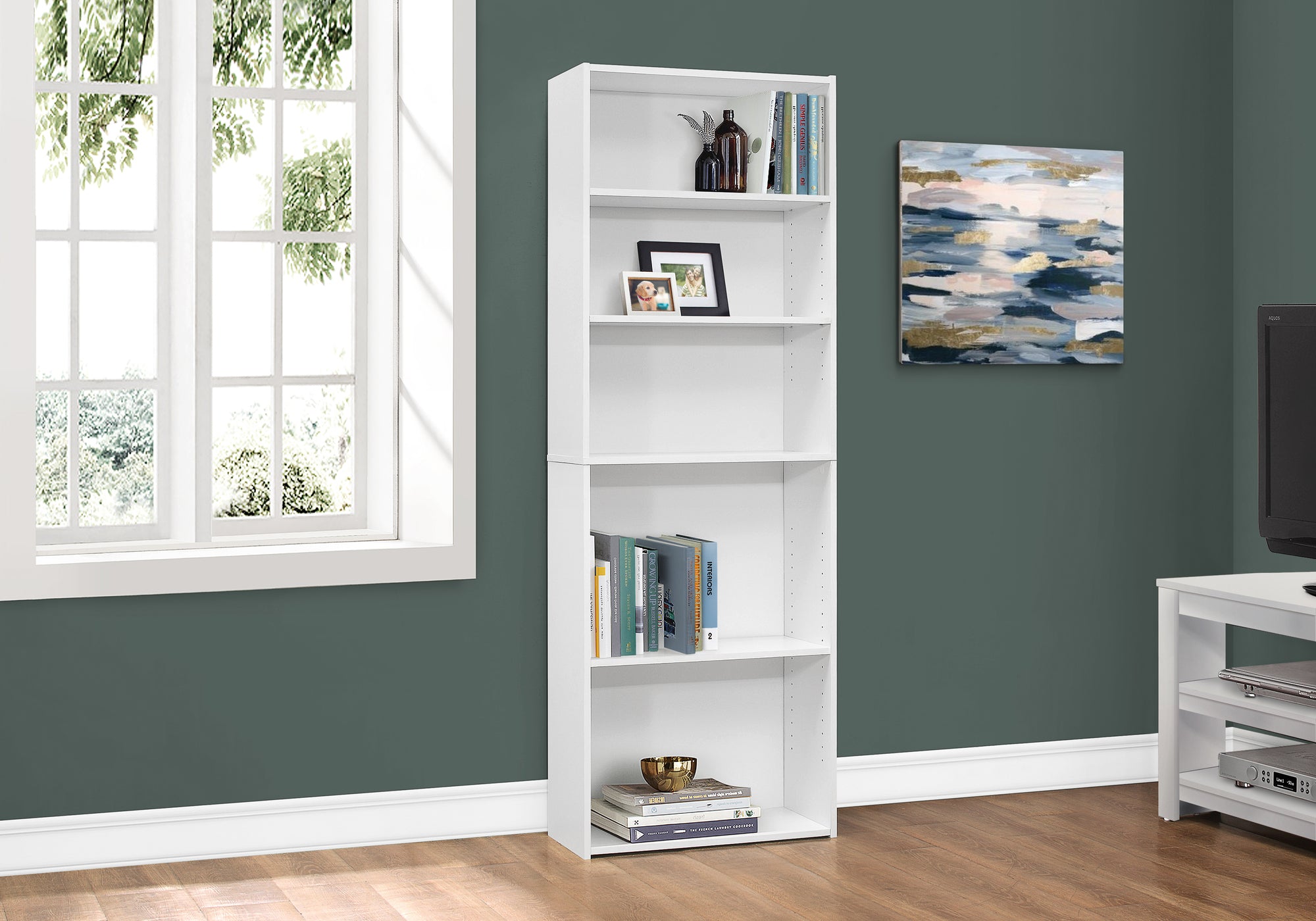 BOOKCASE - 72""H / WHITE WITH 5 SHELVES
