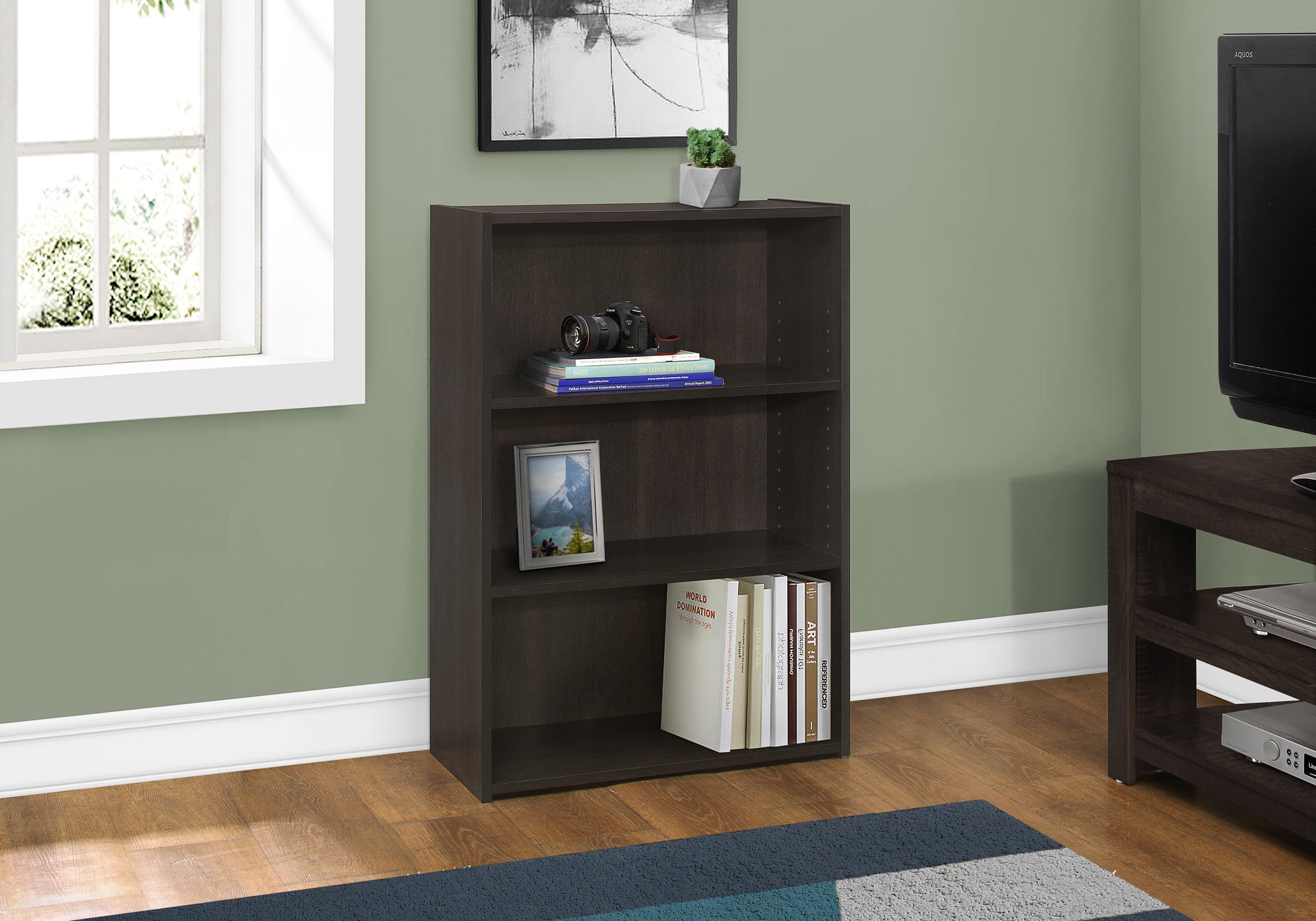 BOOKCASE - 36""H / ESPRESSO WITH 3 SHELVES