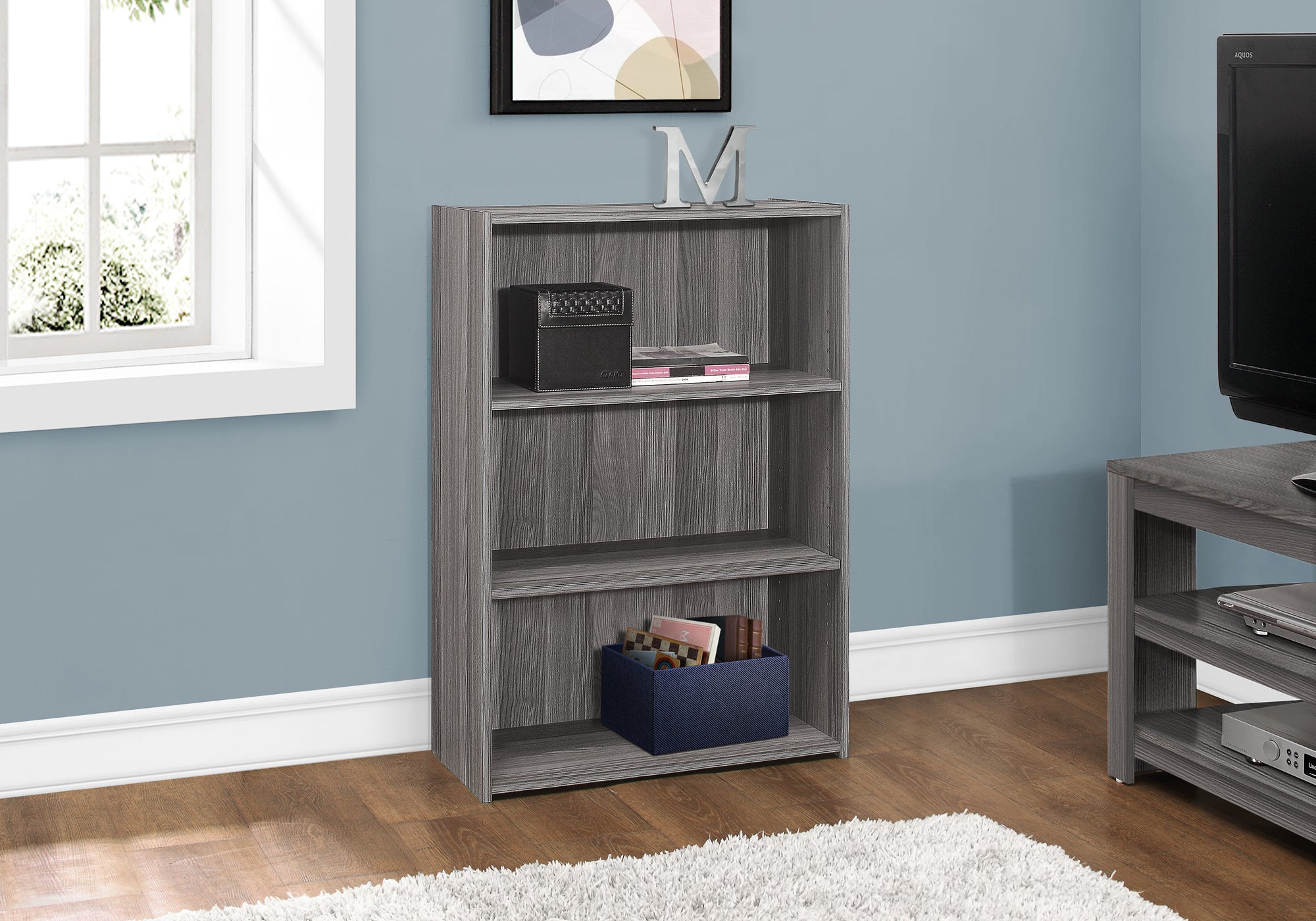 BOOKCASE - 36""H / GREY WITH 3 SHELVES