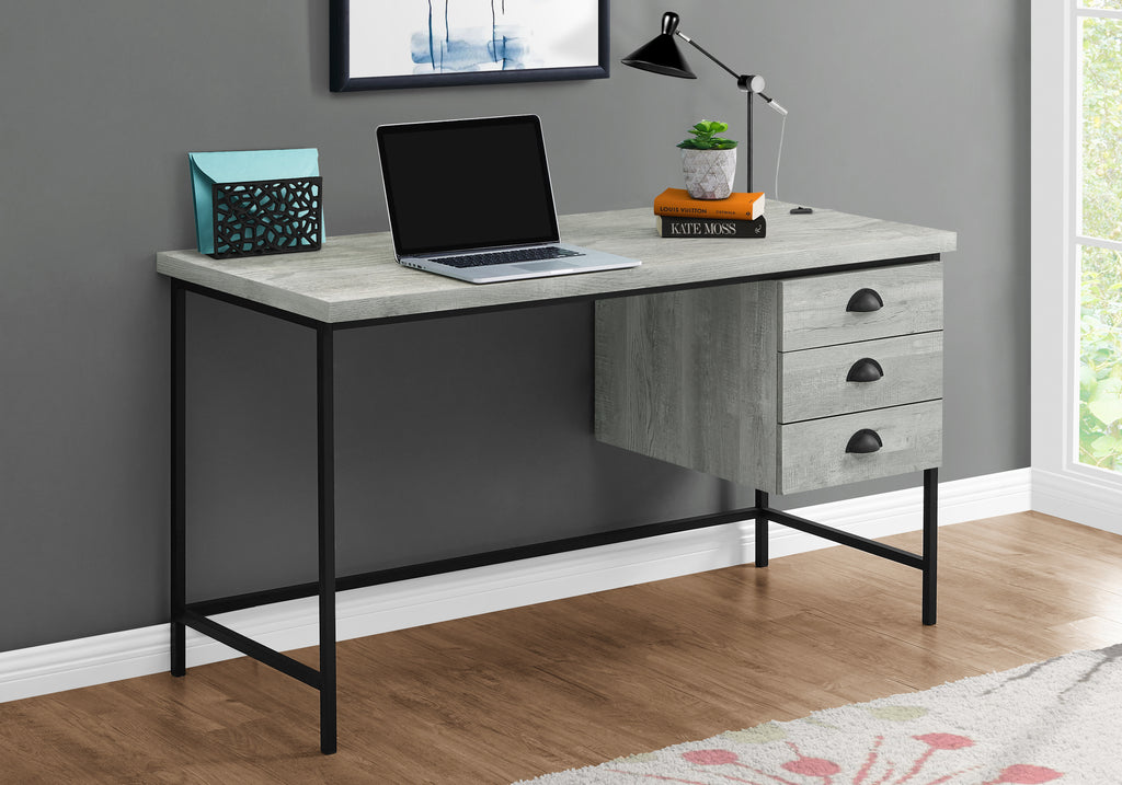 COMPUTER DESK - 55""L / GREY RECLAIMED WOOD / BLACK METAL