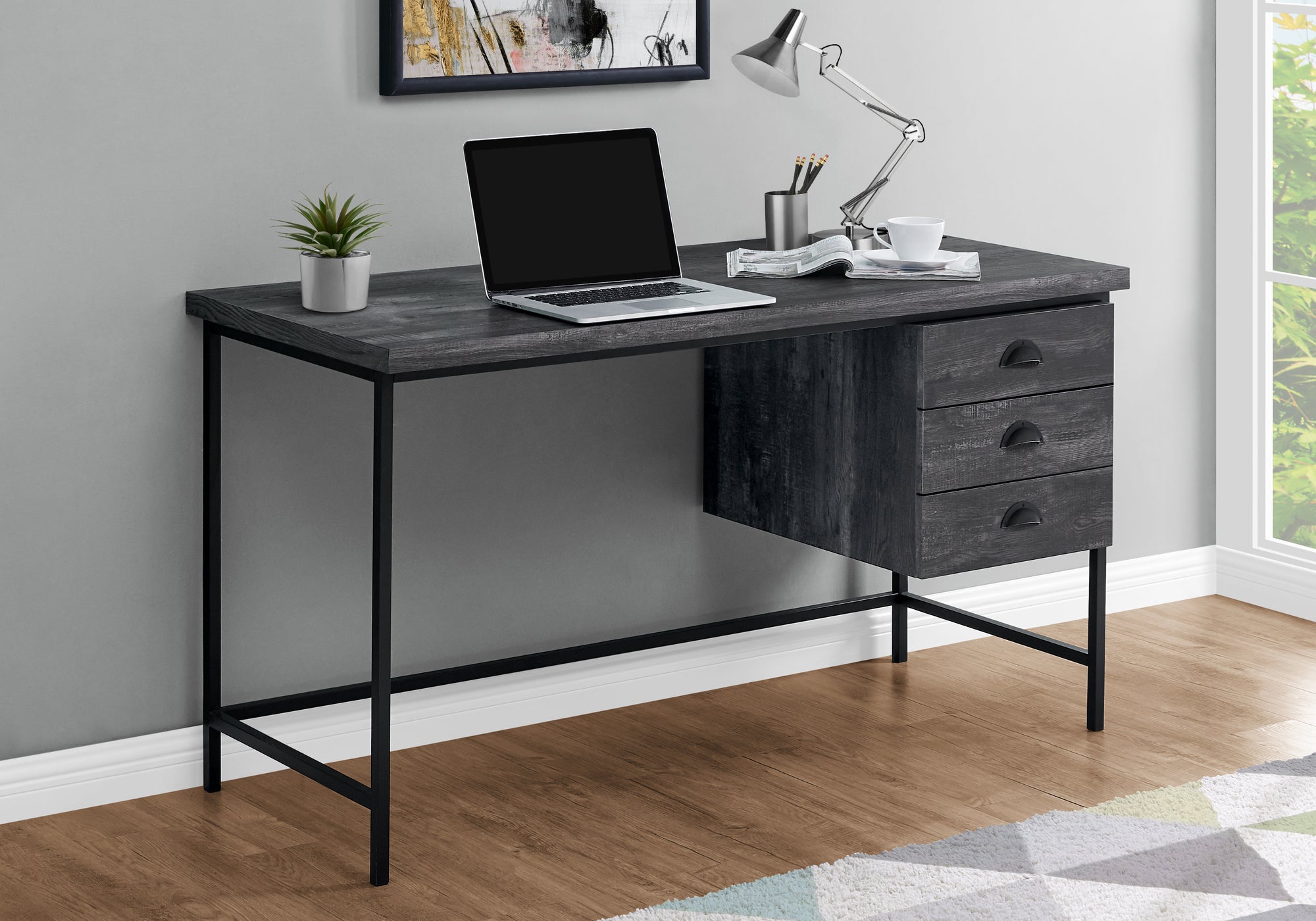 COMPUTER DESK - 55""L / BLACK RECLAIMED WOOD / BLACK METAL