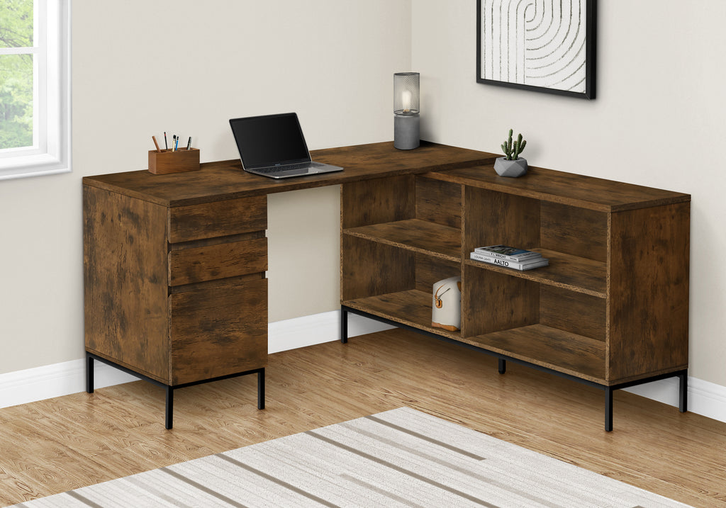 COMPUTER DESK - 60""L / RUSTIC BROWN L-SHAPED CORNER