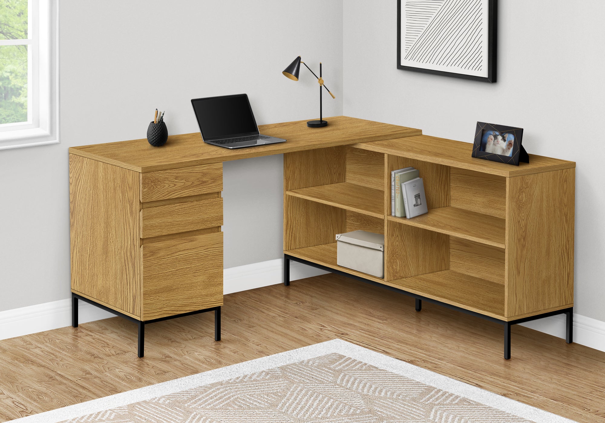 COMPUTER DESK - 60""L / LIGHT OAK L-SHAPED CORNER