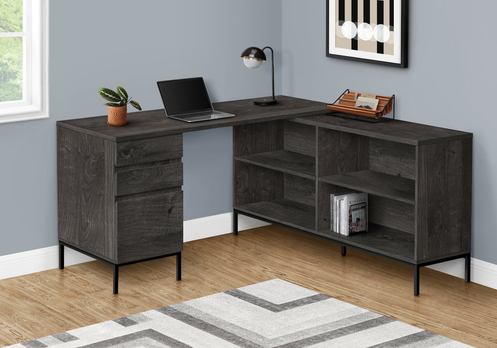 COMPUTER DESK - 60""L / DARK GREY L-SHAPED CORNER