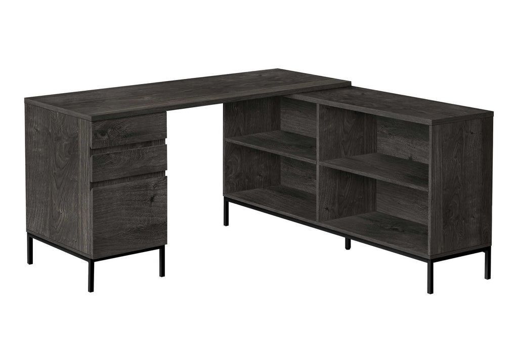 COMPUTER DESK - 60""L / DARK GREY L-SHAPED CORNER