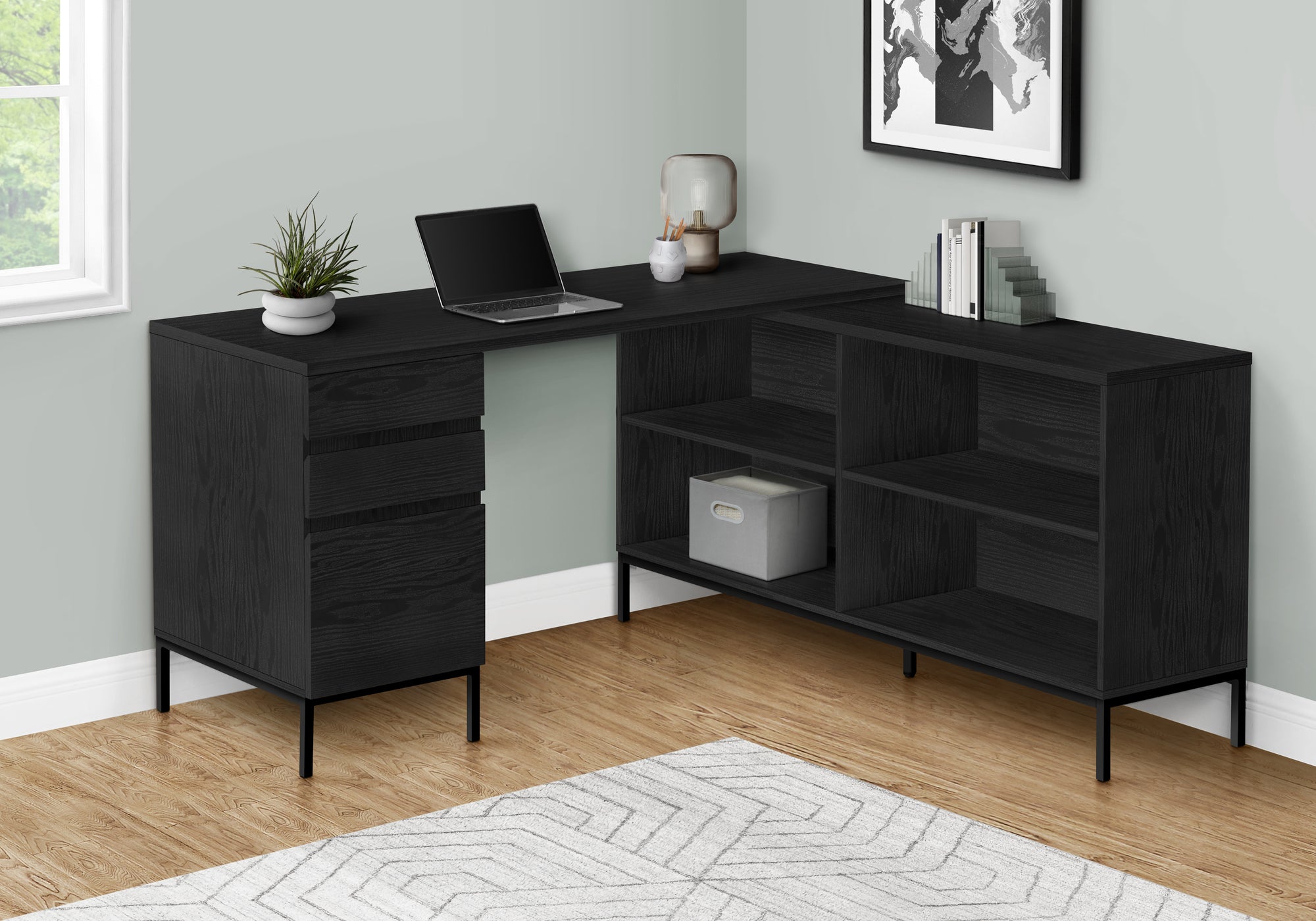 COMPUTER DESK - 60""L / BLACK OAK L-SHAPED CORNER