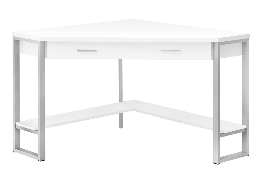 COMPUTER DESK - 42""L / WHITE CORNER / SILVER METAL