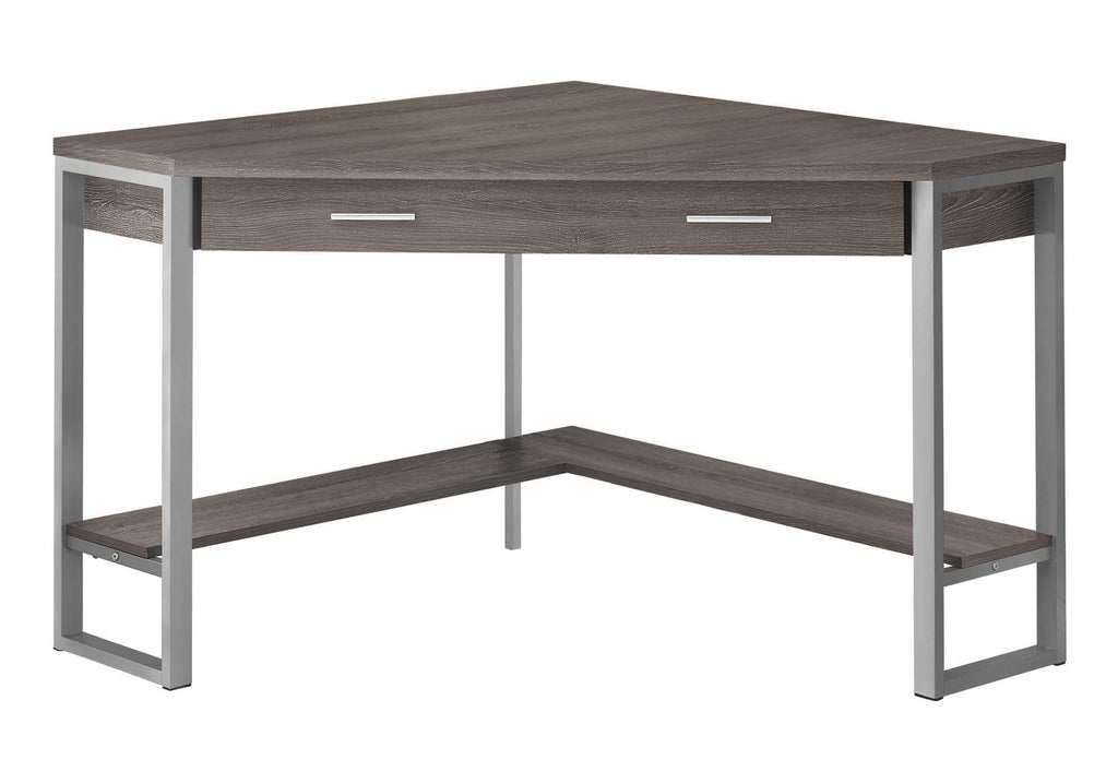 COMPUTER DESK - 42""L / DARK TAUPE CORNER / SILVER METAL