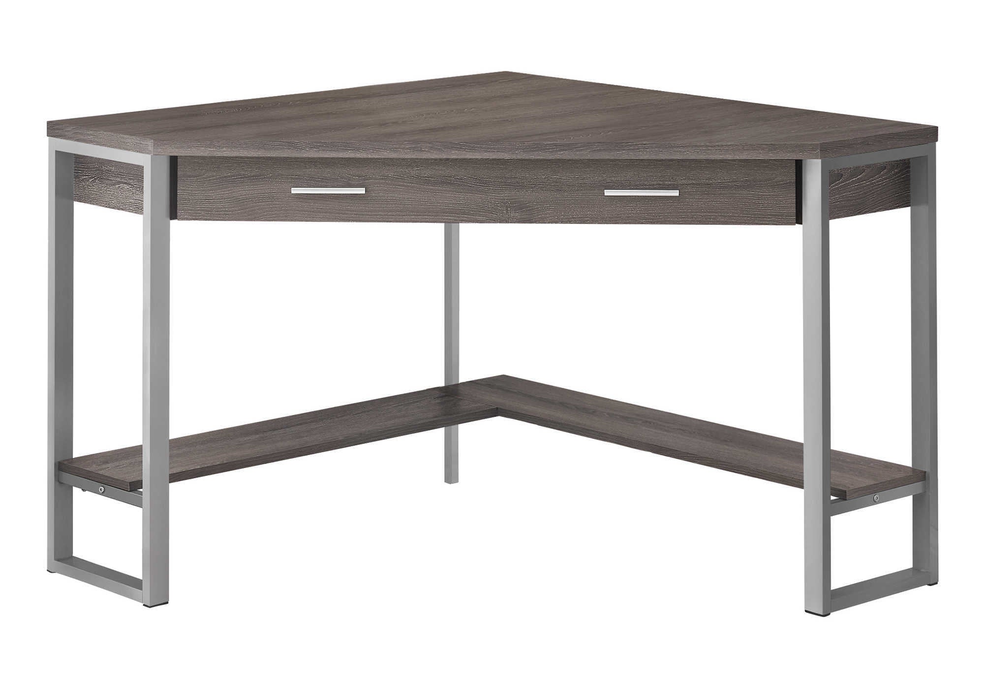 COMPUTER DESK - 42""L / DARK TAUPE CORNER / SILVER METAL