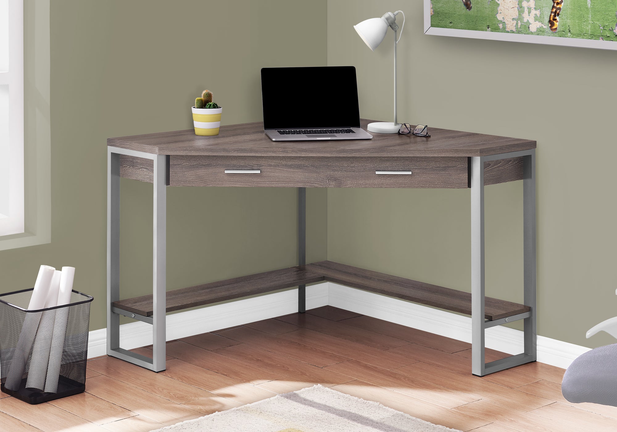 COMPUTER DESK - 42""L / DARK TAUPE CORNER / SILVER METAL