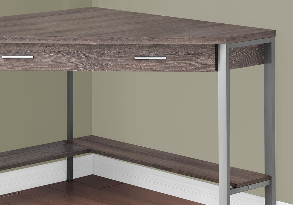 COMPUTER DESK - 42""L / DARK TAUPE CORNER / SILVER METAL