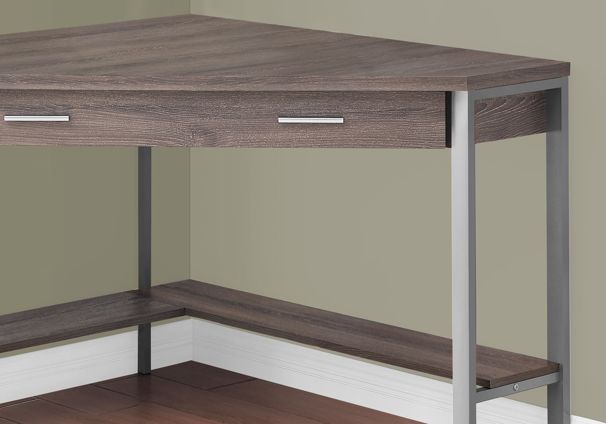COMPUTER DESK - 42""L / DARK TAUPE CORNER / SILVER METAL