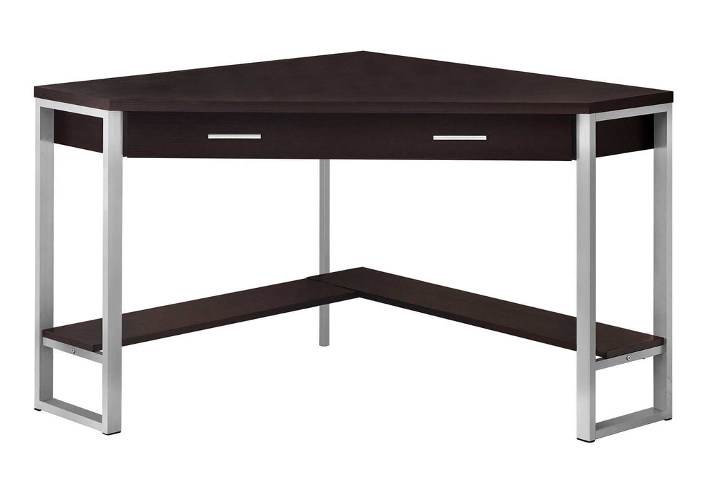 COMPUTER DESK - 42""L / ESPRESSO CORNER / SILVER METAL