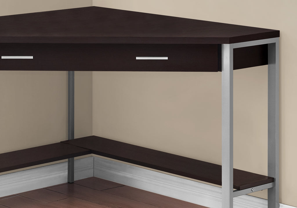 COMPUTER DESK - 42""L / ESPRESSO CORNER / SILVER METAL
