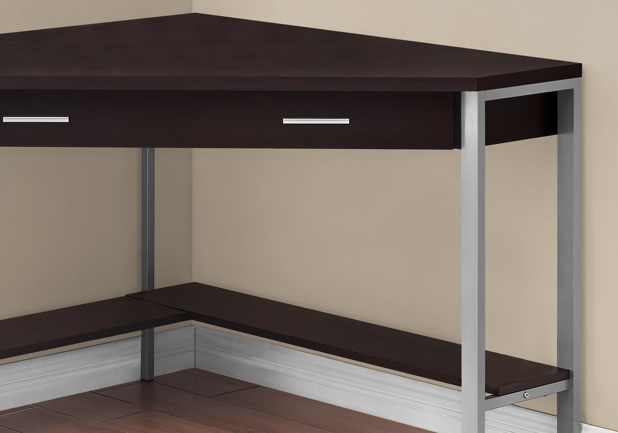 COMPUTER DESK - 42""L / ESPRESSO CORNER / SILVER METAL