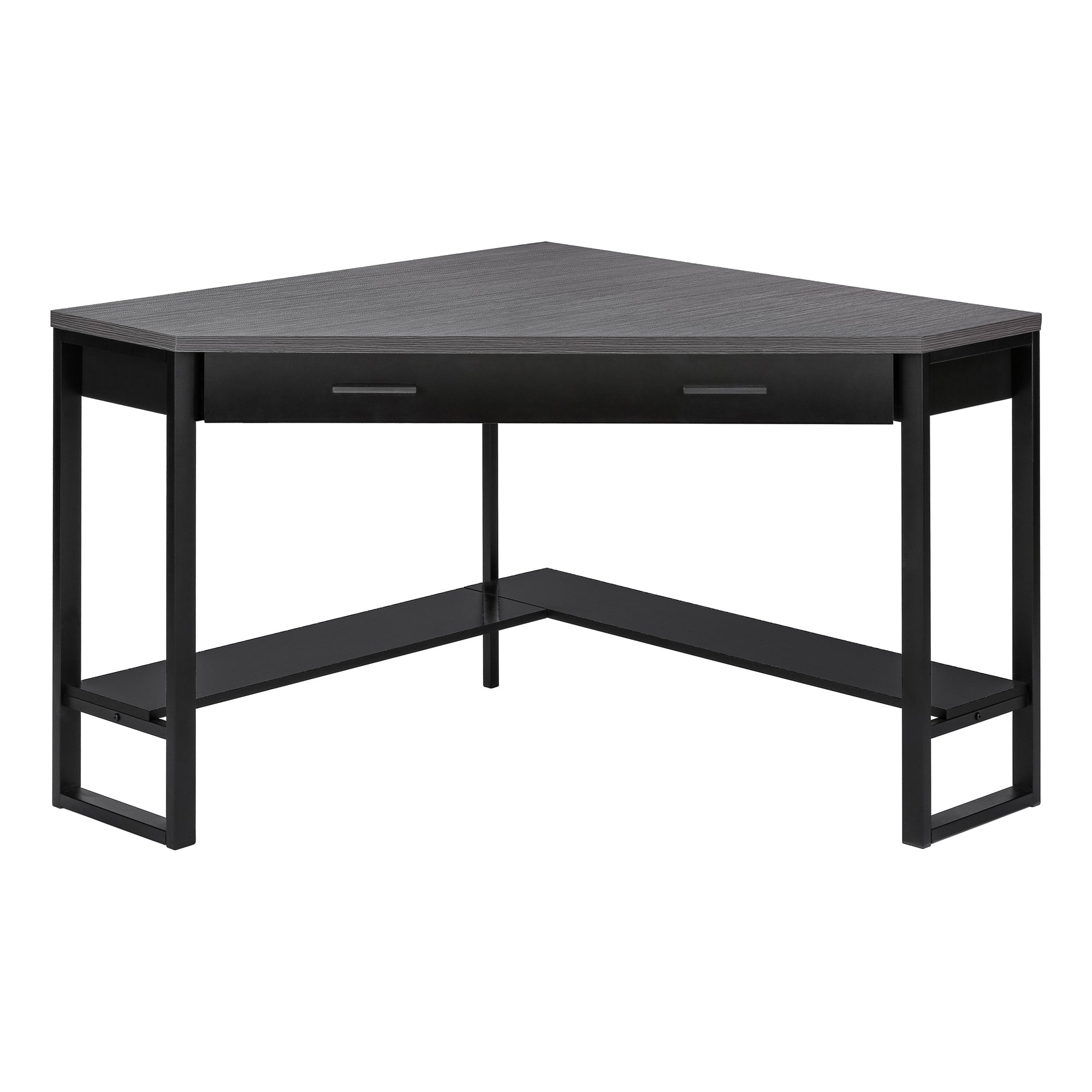 COMPUTER DESK - 42""L / BLACK / GREY TOP CORNER / BLACK