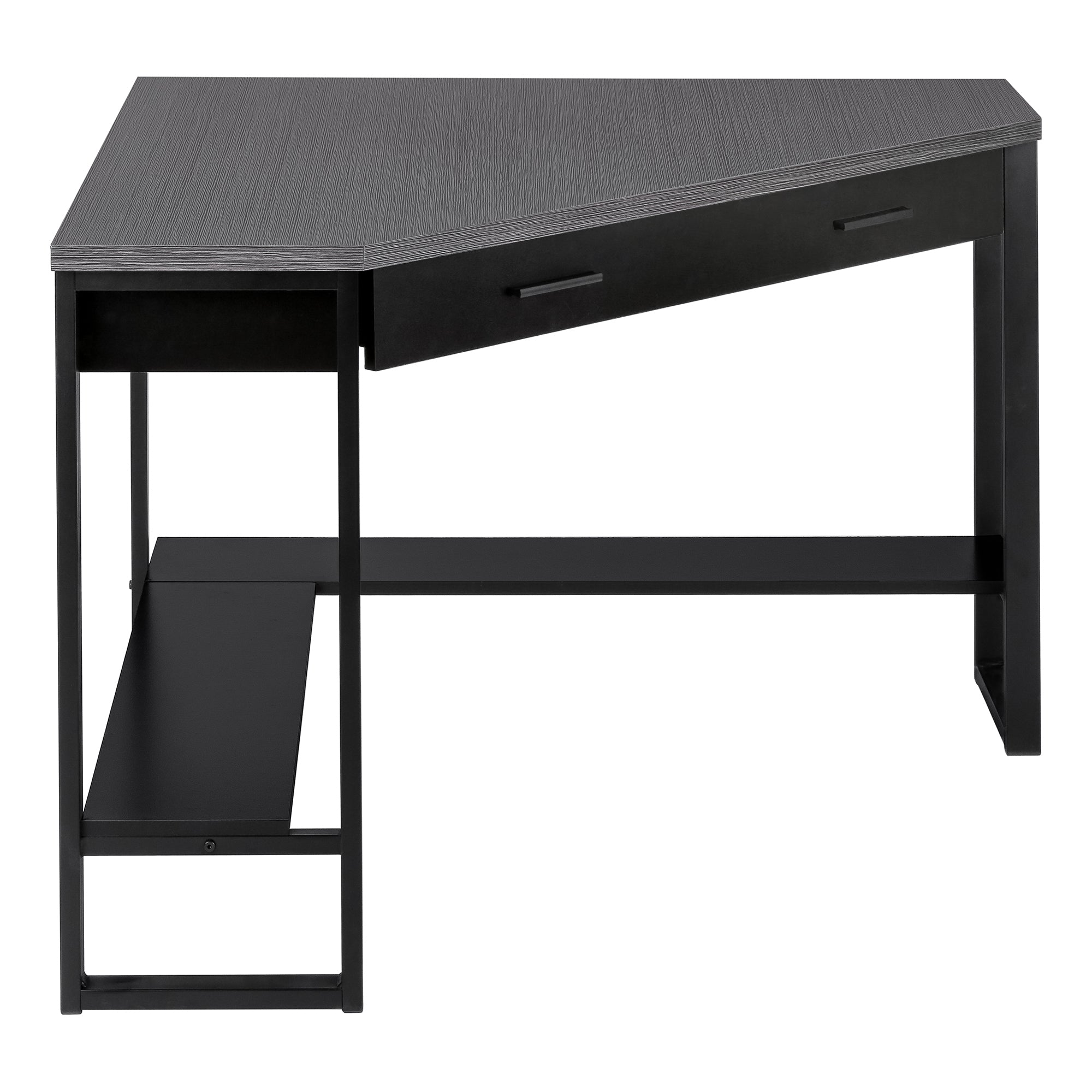 COMPUTER DESK - 42""L / BLACK / GREY TOP CORNER / BLACK