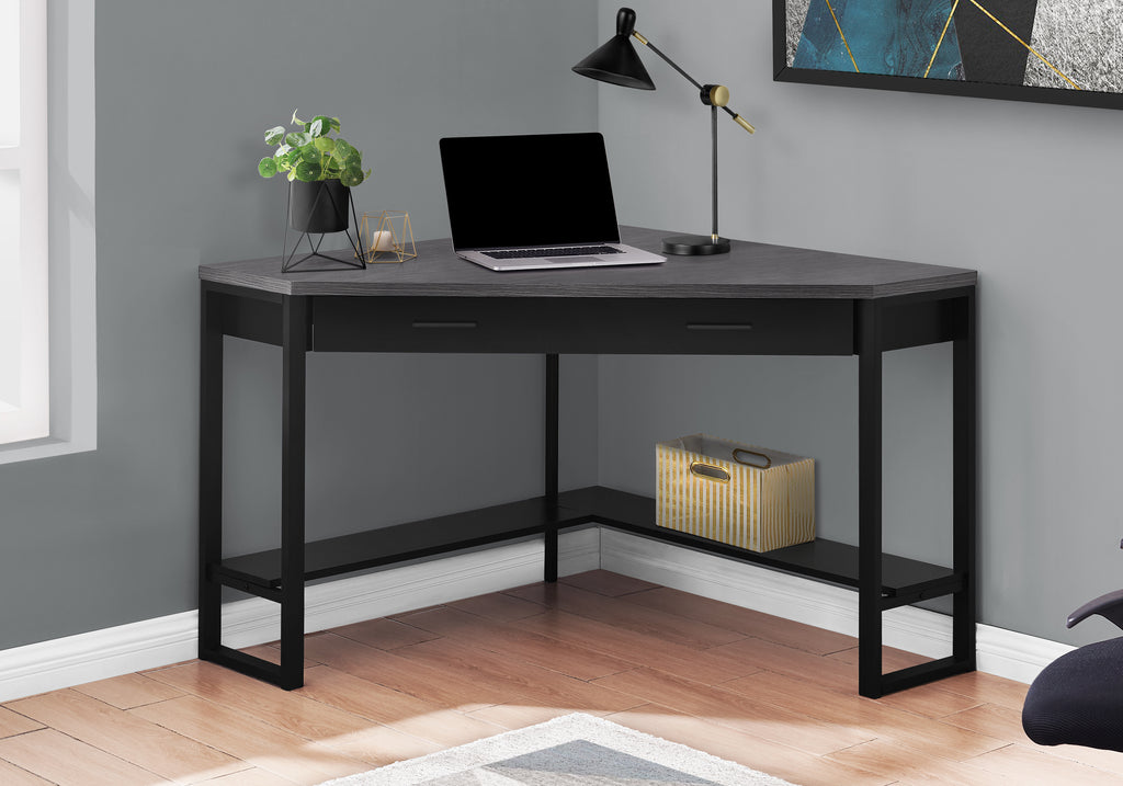 COMPUTER DESK - 42""L / BLACK / GREY TOP CORNER / BLACK
