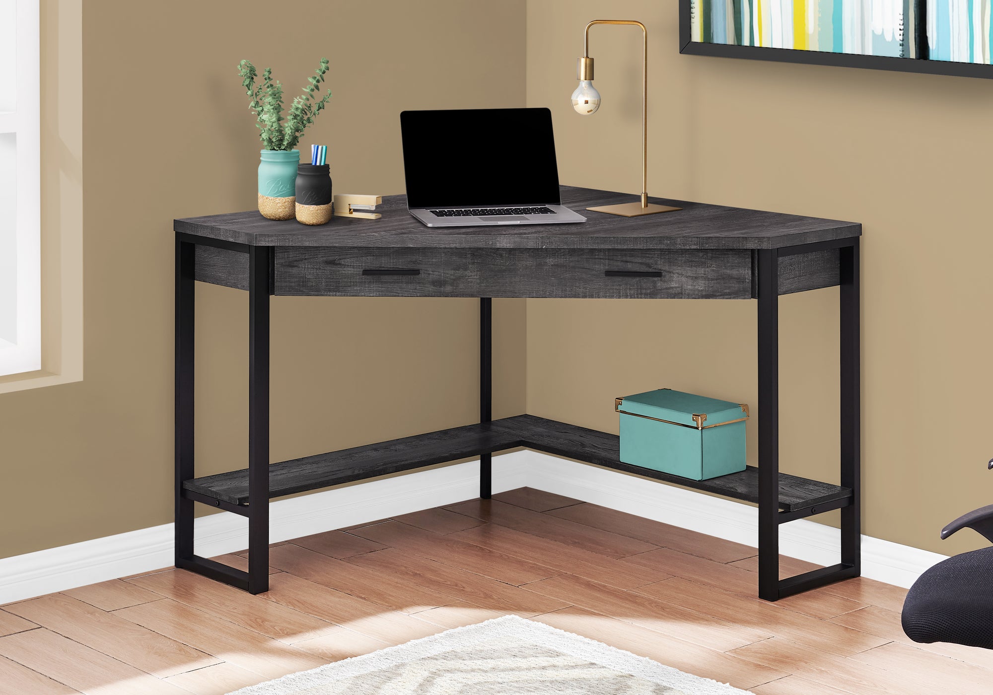 COMPUTER DESK - 42""L / BLACK RECLAIMED WOOD CORNER