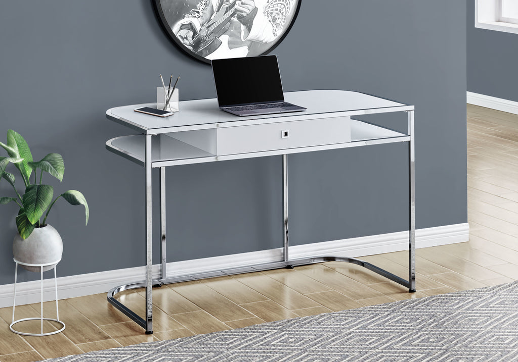 COMPUTER DESK - 48""L / GLOSSY WHITE / CHROME METAL
