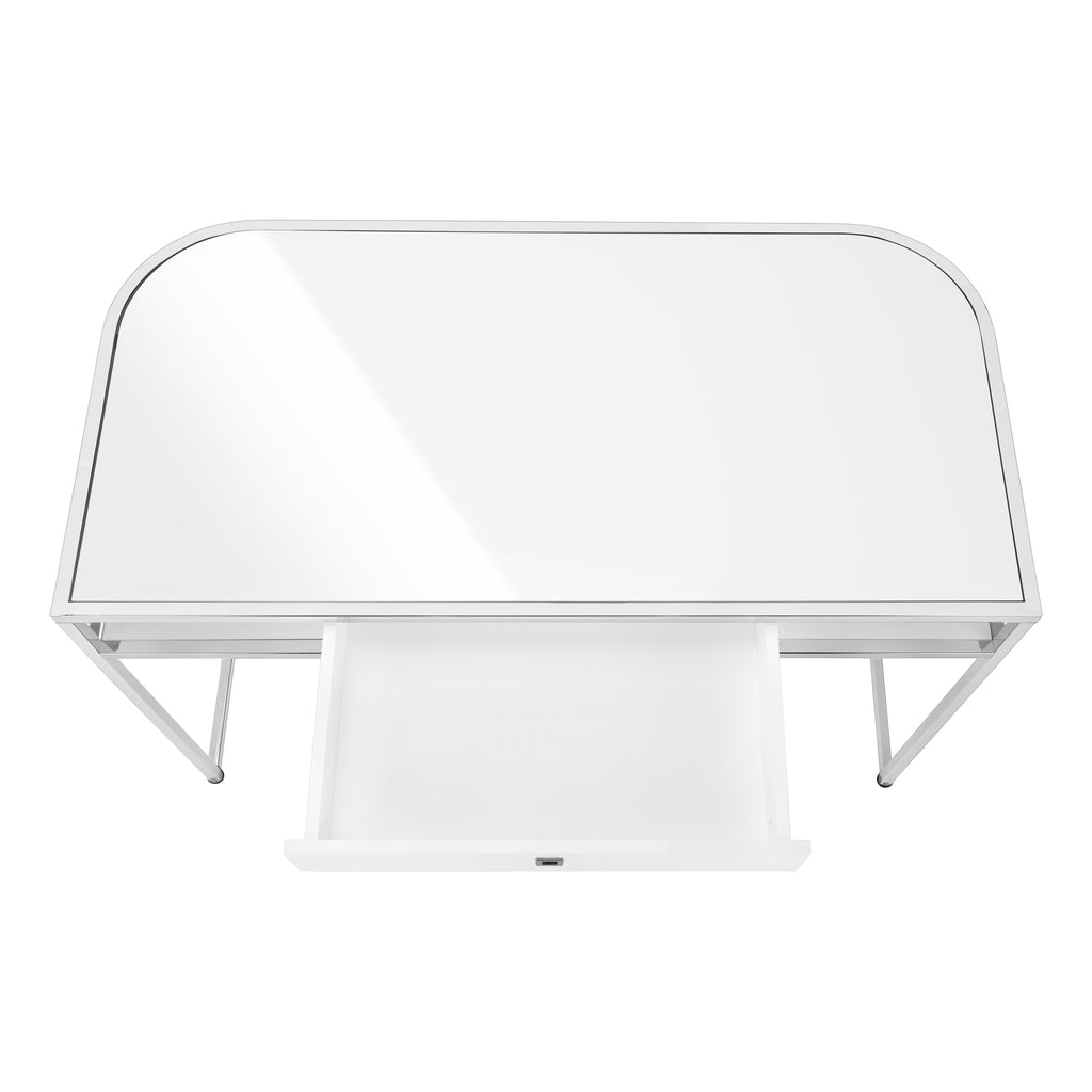 COMPUTER DESK - 48""L / GLOSSY WHITE / CHROME METAL
