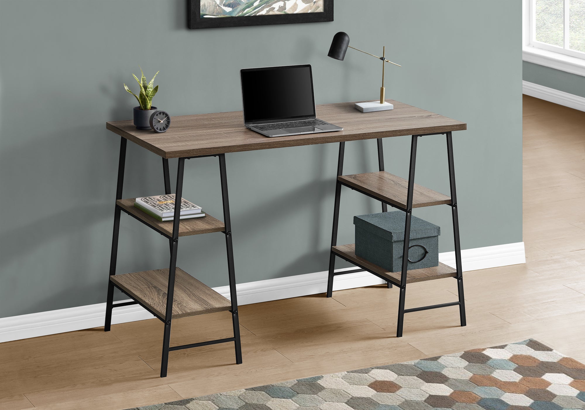COMPUTER DESK - 48""L / DARK TAUPE / BLACK METAL
