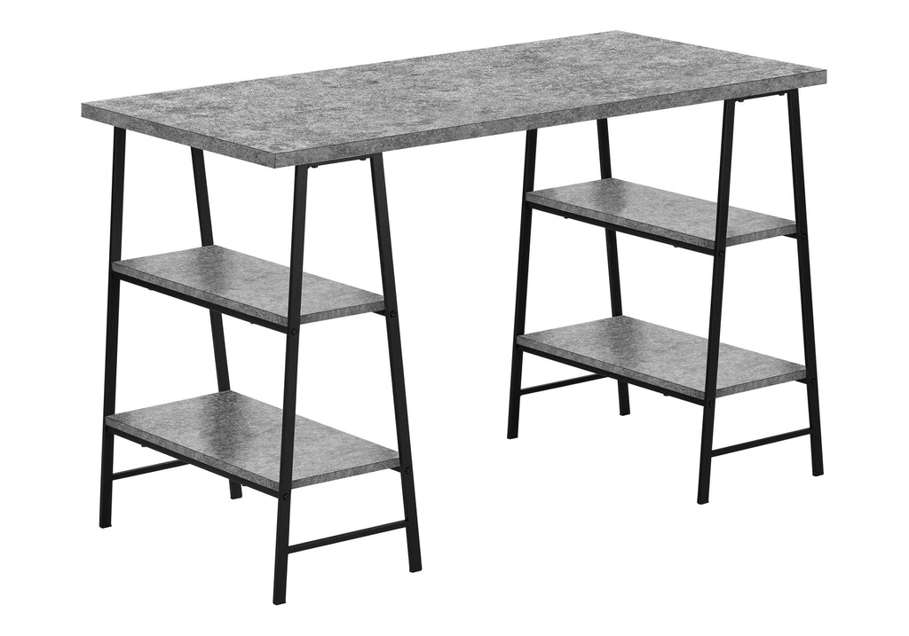 COMPUTER DESK - 48""L / GREY STONE-LOOK / BLACK METAL
