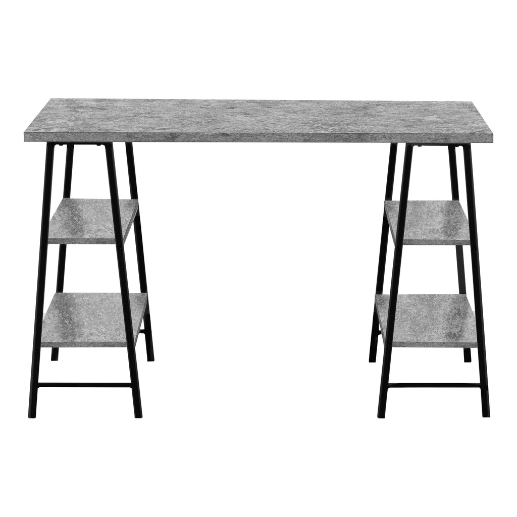COMPUTER DESK - 48""L / GREY STONE-LOOK / BLACK METAL