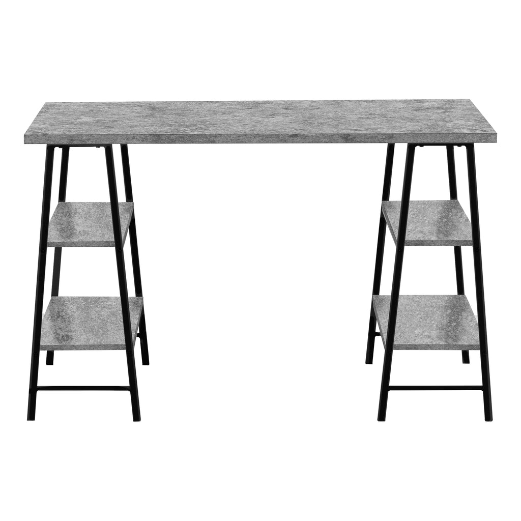 COMPUTER DESK - 48""L / GREY STONE-LOOK / BLACK METAL