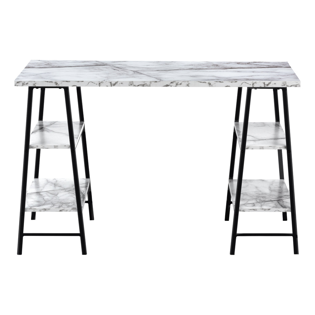 COMPUTER DESK - 48""L / WHITE MARBLE-LOOK / BLACK METAL